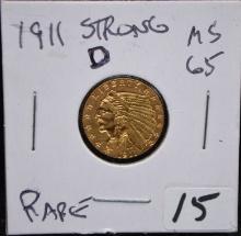 RARE KEY DATE 1911-D $2 1/2 INDIAN HEAD GOLD COIN