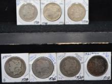 7 MIXED DATE & MINT MORGAN DOLLARS