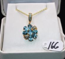 LADIES 4.14 CTTW BLUE TOPAZ 10K GOLD PENDANT