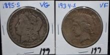 1895-S MORGAN & 1934-S PEACE DOLLARS