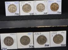 8 MIXED DATE & MINT WALKING LIBERTY HALVES