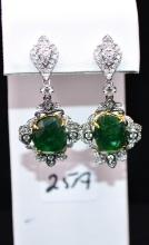 PAIR OF 5.98 CT EMERLD & DIAMOND 18K EARRINGS