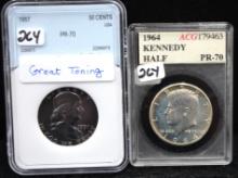 1957 FRANKLIN HALF - PR70 & 1964 KENNEDY HALF PR70