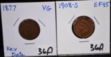 KEY DATE 1877 & 1908-S INDIAN HEAD PENNY'S