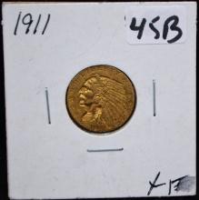 1911 $2 1/2 INDIAN HEAD GOLD COIN