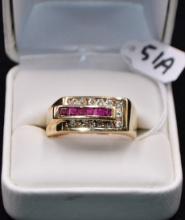 MENS 1.61 CTTW DIAMOND & RUBY 14K YELLOW GOLD RING