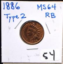 1886 TYPE 2 INDIAN HEAD PENNY