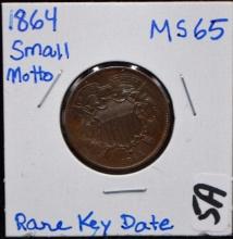 RARE KEY DATE 1864 SM DATE 2 CENT