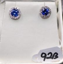 PAIR OF 1.49 CTTW DIAMOND & SAPPHIRE 18K EARRINGS