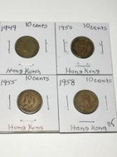 1958, 1955, 1950, 1949 Hong Kong 10 Cents