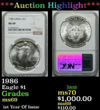 ***Major Highlight*** 1986 Silver Eagle Dollar $1 ms69 NGC (fc)