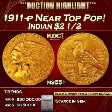 ***Major Highlight*** 1911-p Gold Indian Quarter Eagle Near Top Pop! $2 1/2 ms65+ SEGS (fc)