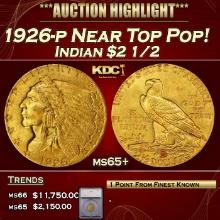 ***Major Highlight*** 1926-p Gold Indian Quarter Eagle Near Top Pop! $2 1/2 ms65+ SEGS (fc)