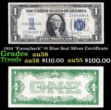 1934 "Funnyback" $1 Blue Seal Silver Certificate Grades Choice AU/BU Slider