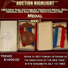 ***Major Highlight*** 1893 New York Gettysburg Veteran's Medal With Original Box And Ribbon  Roth Co