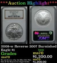 ***Major Highlight*** 2008-w Reverse 2007 Silver Eagle Dollar Burnished $1 ms70 NGC (fc)