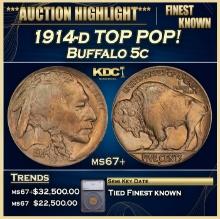 ***Major Highlight*** 1914-d Buffalo Nickel TOP POP!  5c ms67+ SEGS (fc)