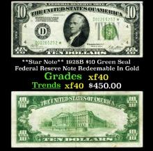 **Star Note** 1928B $10 Green Seal Federal Reseve Note Redeemable In Gold Grades xf