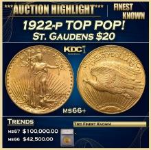 ***Major Highlight*** 1922-p Gold St. Gaudens Double Eagle TOP POP! $20 ms66+ SEGS (fc)