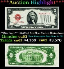 ***Major Highlight*** **Star Note** 1928C $2 Red Seal United States Note Grades Select CU (fc)