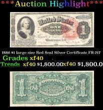 ***Major Highlight*** 1886 $1 Martha Washington large size Red Seal Silver Certificate Grades xf F