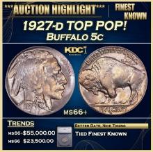 ***Major Highlight*** 1927-d Buffalo Nickel TOP POP!  5c ms66+ SEGS (fc)