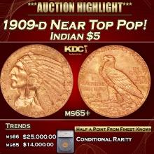 ***Major Highlight*** 1909-d Gold Indian Half Eagle Near Top Pop! $5 ms65+ SEGS (fc)