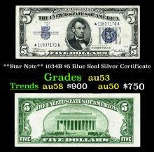 **Star Note** 1934B $5 Blue Seal Silver Certificate Grades Select AU