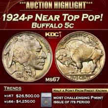 ***Major Highlight*** 1924-p Buffalo Nickel Near Top Pop!  5c ms67 SEGS (fc)