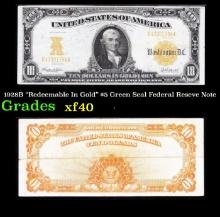 1928B "Redeemable In Gold" $5 Green Seal Federal Reseve Note Grades xf