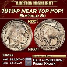 ***Major Highlight*** 1919-p Buffalo Nickel Near Top Pop!  5c ms67+ SEGS (fc)