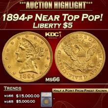 ***Major Highlight*** 1894-p Gold Liberty Half Eagle Near Top Pop! $5 ms66 SEGS (fc)