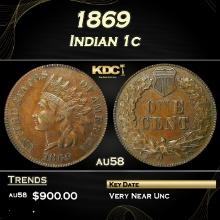 1869 Indian Cent 1c Grades Choice AU/BU Slider