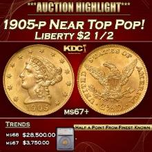 ***Major Highlight*** 1905-p Gold Liberty Quarter Eagle Near Top Pop! $2 1/2 ms67+ SEGS (fc)