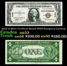 1935A $1 Silver Certificate Hawaii WWII Emergency Currency Grades Select AU