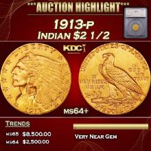 ***Major Highlight*** 1913-p Gold Indian Quarter Eagle $2 1/2 ms64+ SEGS (fc)