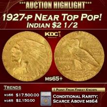 ***Major Highlight*** 1927-p Gold Indian Quarter Eagle Near Top Pop! $2 1/2 ms65+ SEGS (fc)