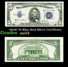 1934C $5 Blue Seal Silver Certificate Grades Select AU