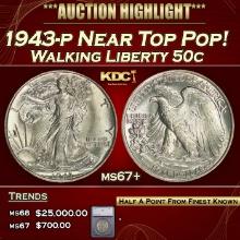 ***Major Highlight*** 1943-p Walking Liberty Half Dollar Near Top Pop!  50c ms67+ SEGS (fc)