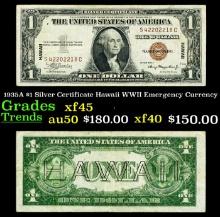 1935A $1 Silver Certificate Hawaii WWII Emergency Currency Grades xf+