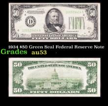 1934 $50 Green Seal Federal Reserve Note Grades Select AU