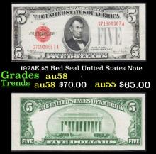 1928E $5 Red Seal United States Note Grades Choice AU/BU Slider