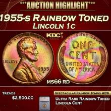 ***Major Highlight*** 1955-s Lincoln Cent Rainbow Toned 1c ms66 rd SEGS (fc)