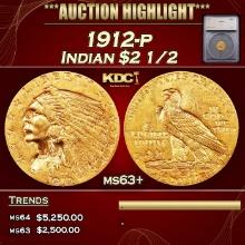 ***Major Highlight*** 1912-p Gold Indian Quarter Eagle $2 1/2 ms63+ SEGS (fc)