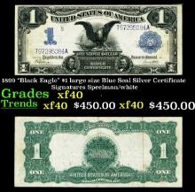 1899 "Black Eagle" $1 large size Blue Seal Silver Certificate Grades xf Signatures Speelman/white