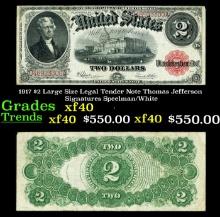 1917 $2 Large Size Legal Tender Note Thomas Jefferson Grades xf Signatures Speelman/White