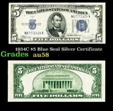 1934C $5 Blue Seal Silver Certificate Grades Choice AU/BU Slider