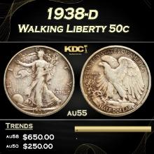 1938-d Walking Liberty Half Dollar 50c Grades Choice AU