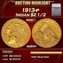 ***Major Highlight*** 1913-p Gold Indian Quarter Eagle $2 1/2 ms64+ SEGS (fc)