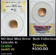 NO Date Mint Error Lincoln Cent  Roth Collection 1c ms63 rb ANACS